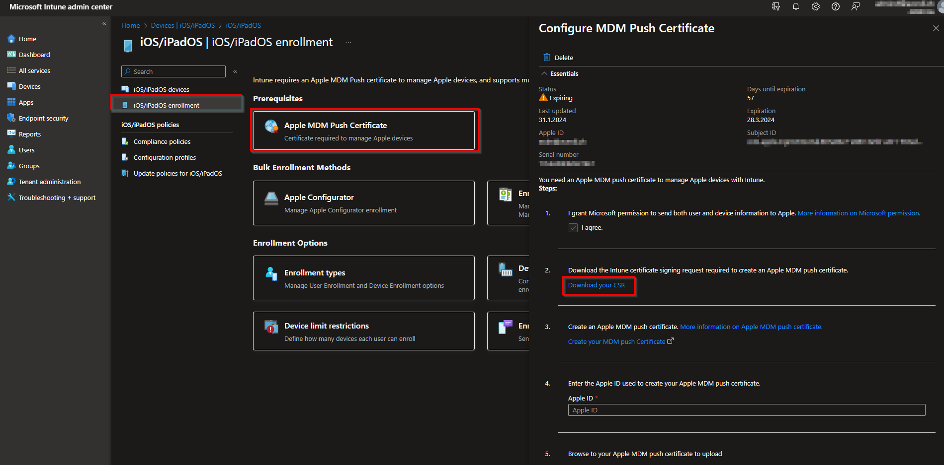 Create certificate and upload CSR in Apple Push Certificates Portal